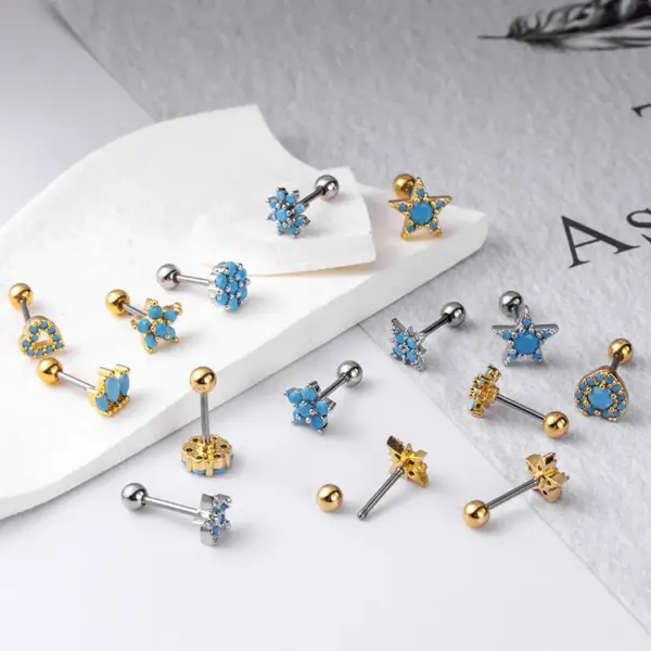 Wholesale 1 Piece 316L Stainless Steel Copper Zircon Ear Cartilage Rings & Studs Pentagram Heart Shape Flower Women'S