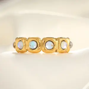 18K Real Gold White Translucent Stone / Adjustable Opening