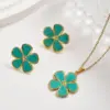 Wholesale European And American Trendy Fashion Ins Style Gold-Plated Imitation Gold 304 Stainless Steel Colorful Oil-Drip Flower Stud Earrings Necklace Set