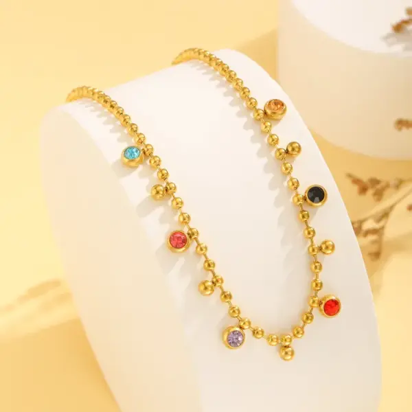 Wholesale PVD Coated Real Gold Plated 18K Gold Water Droplets Heart Shape Rectangle Titanium Steel Simple Style Waterproof Non Tarnish Titanium Steel Pendant Necklace