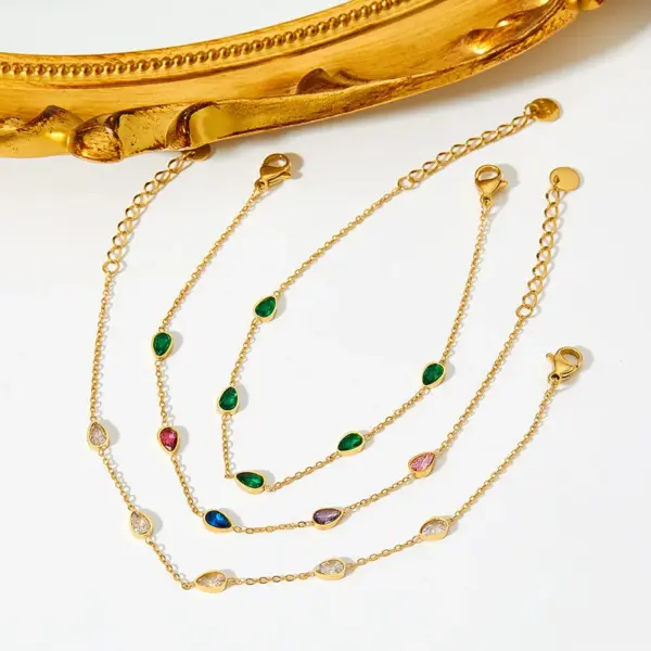 Sweet Water oplets Heart Shape Stainless Steel Titanium Steel Gold Plated Zircon Bracelets Anklet Necklace 1 Piece