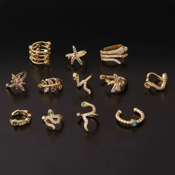 Ear Cartilage Rings & Studs Fashion Snake Copper Plating Inlay Zircon