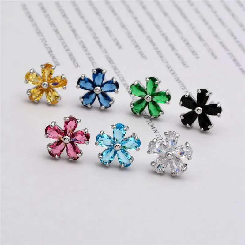 Wholesale 1 Pair Simple Style Flower Plating Inlay Copper Zircon White Gold Plated Ear Studs