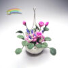 Wholesale 1:12 dollhouse accessories dollhouse mini clay flower plant pot pink rose hanging pot flower arrangement model