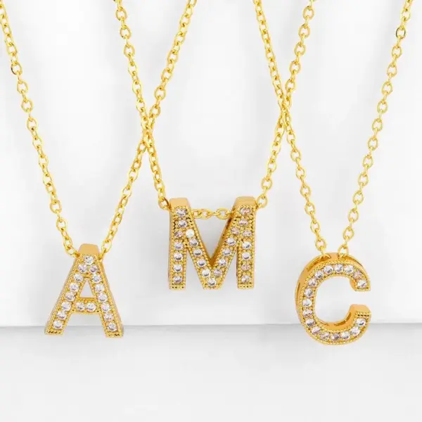 Wholesale Fashion Letter Copper Gold Plated Zircon Necklace