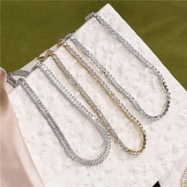 Wholesale Fashion Full Diamond T Square Diamond Chain Necklace Copper Jewelry Wholesale