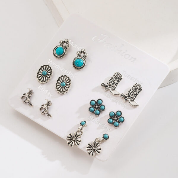 oly-d3c3e214d5871ebe92a77901b1f18c87 Wholesale European and American Exaggerated Western Ethnic Style Turquoise Earrings Flower Bull Head Pony Geometric Set Earrings Earrings for Women