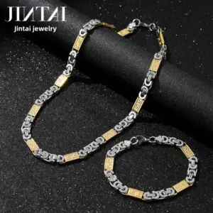 Steel Gold 8mm*60cm Chain + Bracelet Set / Stainless Steel S.STEEL