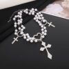 oly-d3c739ebc139e2379a9db7cacc40910c Wholesale European and American Socialite Pearl Diamond Love Cross Necklace Female ins Niche Design Retro Hip-hop Simple Necklace