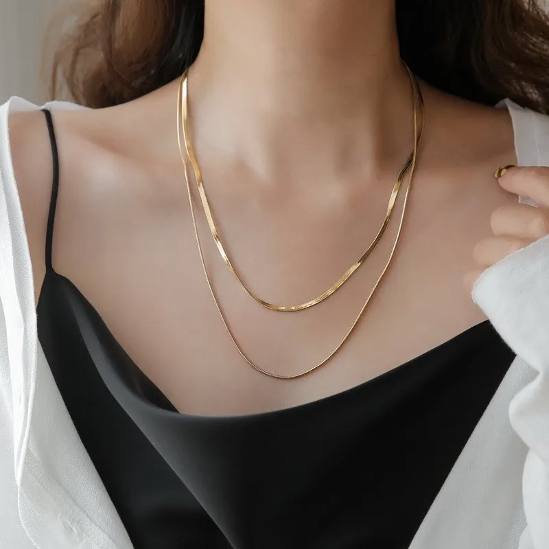 Wholesale Simple Style Solid Color Titanium Steel Plating Gold Plated Layered Necklaces