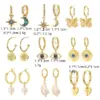Wholesale Fashion Heart Devil Eye Plated 14k Real Gold Zircon Pearl Copper Earrings