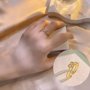 Gold Double Row Loving Heart Zircon Ring