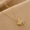 Real Gold Plated Elephant 304 Stainless Steel Retro Waterproof Non Tarnish Necklace