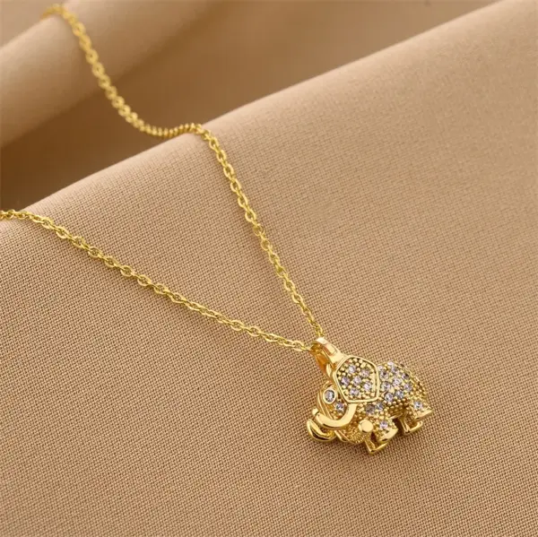 Real Gold Plated Elephant 304 Stainless Steel Retro Waterproof Non Tarnish Necklace