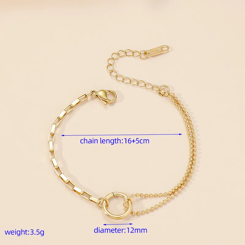 Wholesale PVD Coated Real Gold Plated 18K Gold Circle 304 Stainless Steel Artistic Waterproof Non Tarnish 304 Stainless Steel Bracelets