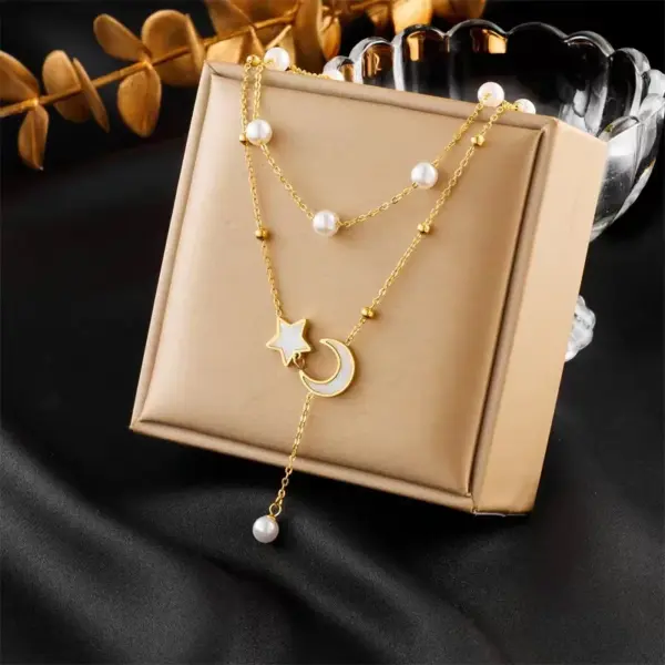 Wholesale 304 Stainless Steel Star Moon PVD Coated Shell 18K Real Gold Plated Casual Simple Style Waterproof Non Tarnish Pearl Inlay Bracelets Earrings Necklace