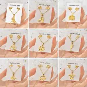 Wholesale Fashion Tortoise Butterfly Elephant Titanium Steel Plating Women's Earrings Necklace 1 Set