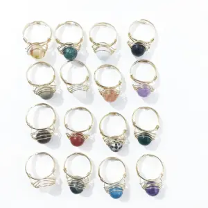 Wholesale Ethnic Style Round Agate Inlay Zircon Open Ring 1 Piece