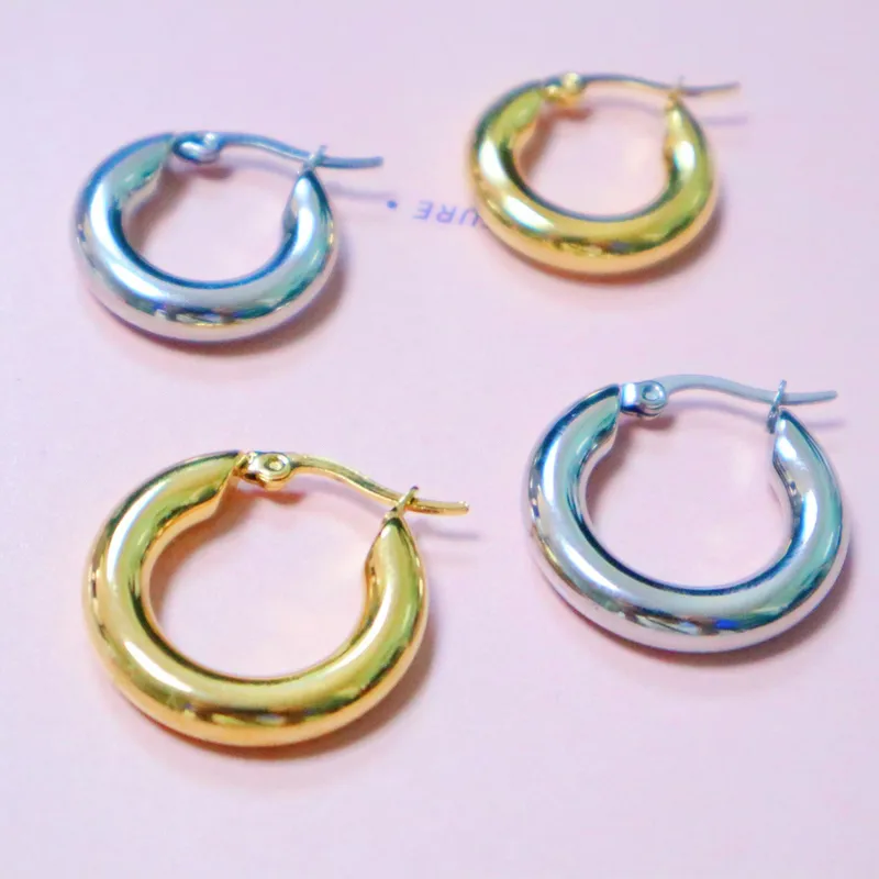 Wholesale 1 Pair Simple Style Solid Color Plating Stainless Steel Hoop Earrings