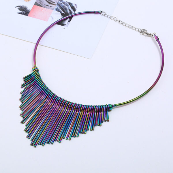 oly-d3f7a211067beae9c9ddcd4089fcd053 Wholesale New European and American long tassel metal collar clavicle chain fan-shaped colorful short necklace trend punk style