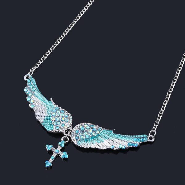 Wholesale Cross-border European and American New exaggerated fashion angel wings pendant necklace diamond wings cross temperament necklace