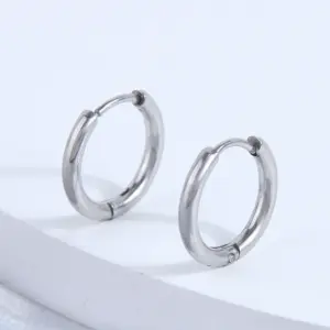 Wholesale 304 Stainless Steel Stainless Steel Round Simple Style Silver Hoop Earrings