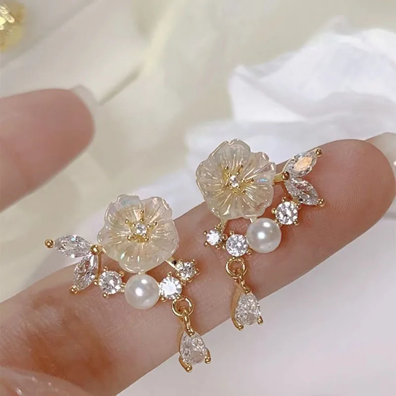 Wholesale 1 Pair Sweet Ft Flower Plating Inlay Alloy Artificial Pearls Zircon Earrings