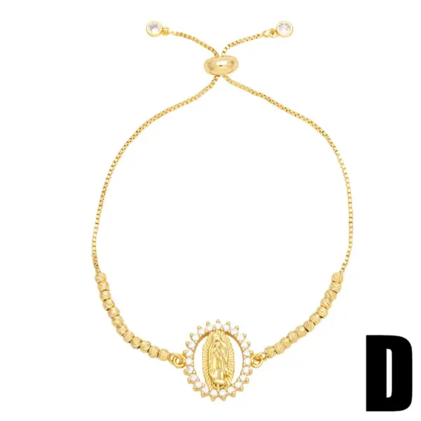 Wholesale Retro Round Virgin Mary Copper 18k Gold Plated Zircon Bracelets In Bulk