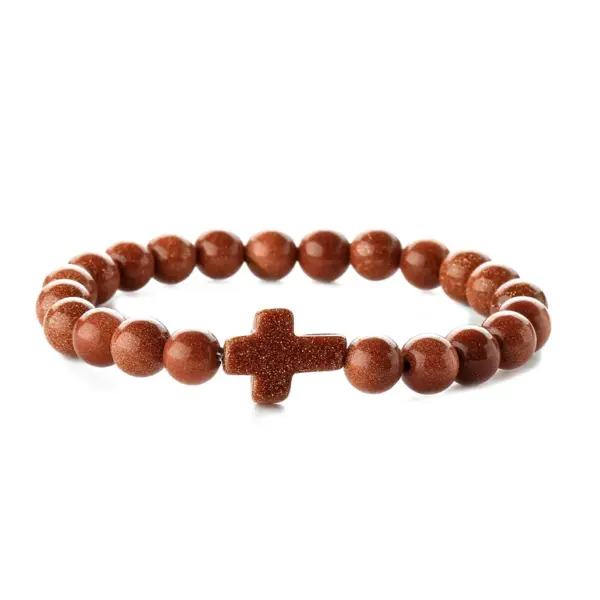 Wholesale Retro Cross Round Beaded Natural Stone Bracelets