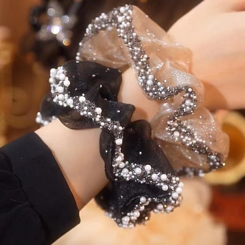 Wholesale Light Luxury Ser Fairy Organza Large Intestine Hair Ring Mesh nytail Leather Headband High-End New Oversized Headwear for Women