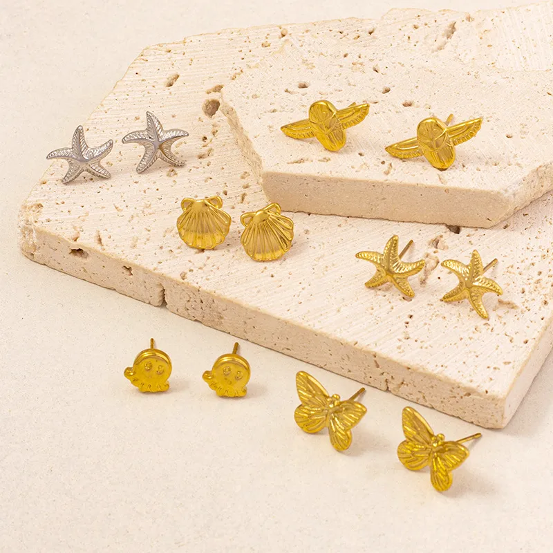 Wholesale Ion Plating (IP) Real Gold Plated 18K Gold Scallop Starfish Butterfly 304 Stainless Steel Modern Style Classic Style Waterproof Non Tarnish