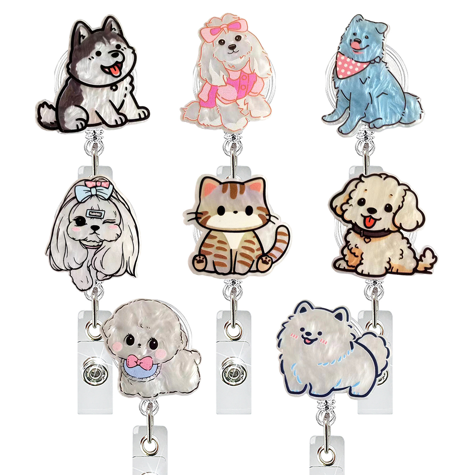 Wholesale Cute ppy animal series acrylic easy-pull buckle, retractable and rotatable doctor and nurse ID card buckle.