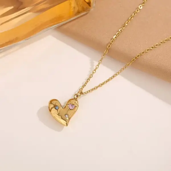 Wholesale Electroplating PVD Coated 18K Gold Plated Imitation Heart Shape 304 Stainless Steel Sweet Simple Style Classic Earrings Necklace Jewelry Set