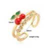Wholesale Jewelry Casual Elegant Sweet Cherry Strawberry Copper Zircon 18K Gold Plated Enamel Plating Inlay Open Rings