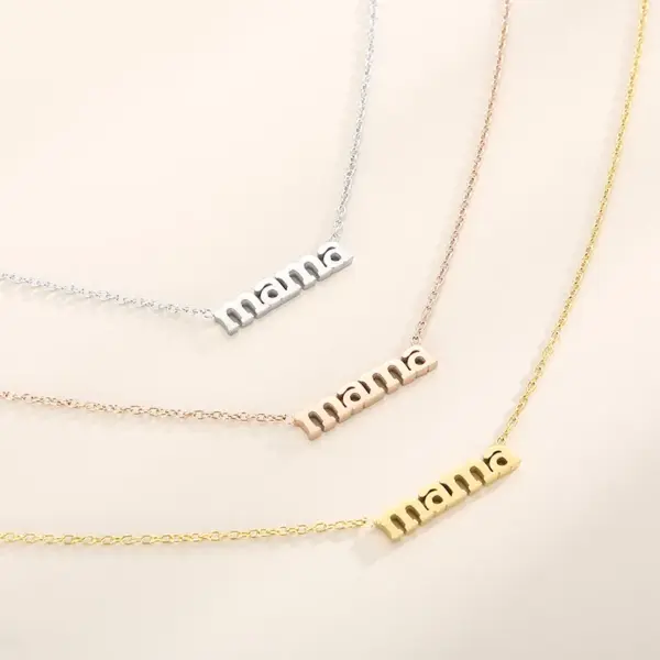 Stainless Steel Solid Color PVD Coated Stone-Free 18K Gold Plated MAMA Simple Style Waterproof Non Tarnish Plating Cable Chain Necklace