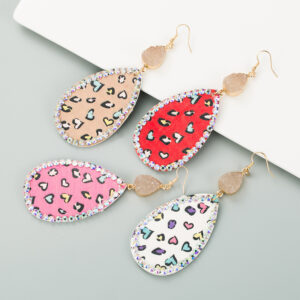 oly-d42e724080938e0a6a3e3b52a1d3d7e5 Wholesale European and American New Creative Design drop-shaped leather printing inlaid small clear new stone earrings alloy inlaid rhinestone earrings for women