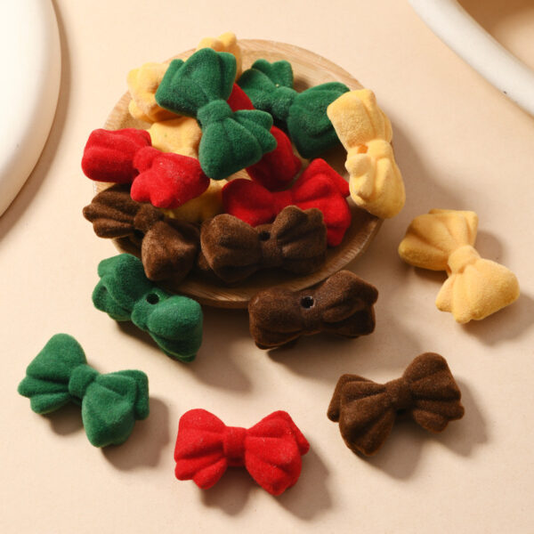 Wholesale Bow flocking beaded velvet Christmas green loose beads