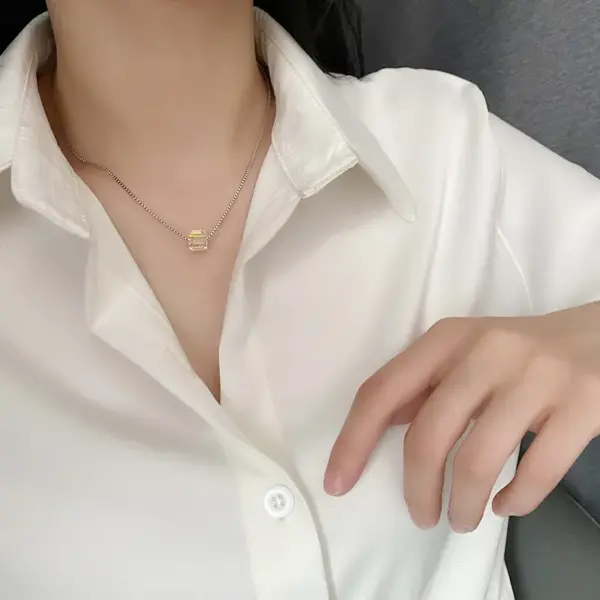 Wholesale Fashion Geometric Plating Glass Titanium Steel Necklace