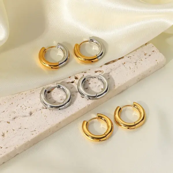 PVD Coated Real Gold Plated 18K Gold Color Block Solid Color 201 Stainless Steel IG Style Waterproof Non Tarnish Hoop Earrings