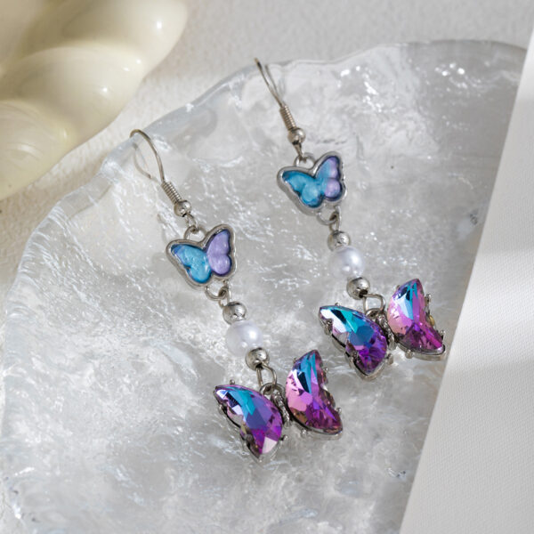 oly-d43dcf3c29e2533fbcb225b61144a867 Wholesale Silver needle dopamine gradient butterfly diamond pearl earrings niche design sweet cool style personality all-match earrings