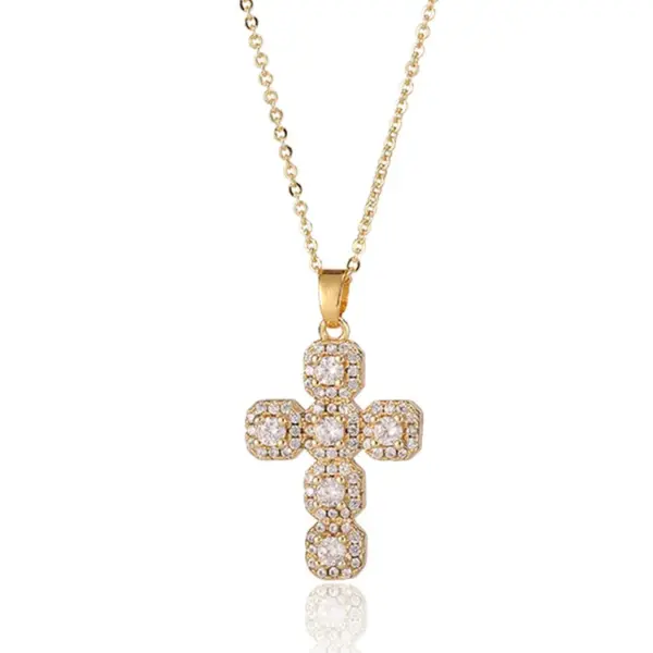 Wholesale Fashion Cross Copper Inlay Zircon Pendant Necklace 1 Piece