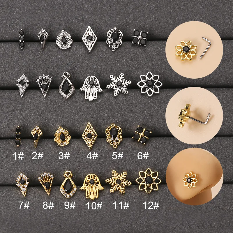 Wholesale 1 Piece 316L Stainless Steel Copper Artificial Pearls Zircon Nose Rings & Studs Geometric Waterproof Non Tarnish Surgical Steel