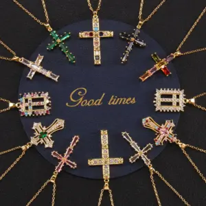 Wholesale Elegant Lady Cross Copper Plating Inlay Zircon Pendant Necklace