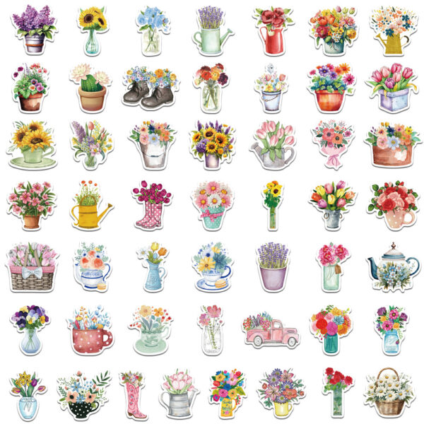 oly-d44c6b7295fed74ed41baecb9a80f753 Wholesale 50 Cross-border New Flower Graffiti Stickers Cartoon Bouquet Waterproof Decorative Luggage Laptop Phone Stickers