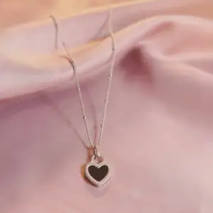 X0192-Black and White Love-Necklace-Steel Color