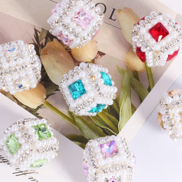 Wholesale New Square Gemstone Pearl Rhinestone Straight Hole Loose Beads DIY Mobile Phone Key Chain Necklace Bag Chain Accessories