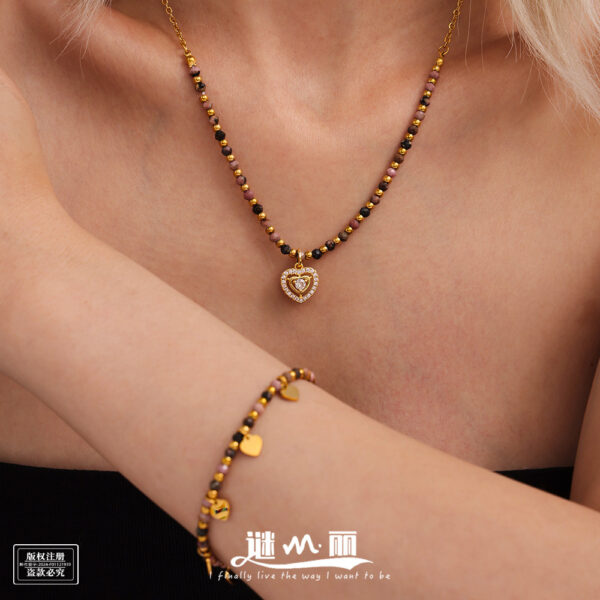 Wholesale Mystery Li Very Fine Natural Stone Small Gold Beads Love Collarbone Necklace Gentle CHOKER Bracelet French Niche suit Women