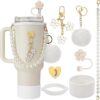 Wholesale Stanley Flower Straw Cap Silicone Heat Insulated Water Cup Set Pearl Portable Rope Hair Ball Pendant suit