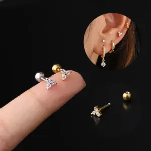Copper Artificial Gemstones Ear Cartilage Rings & Studs Flower Waterproof Non Tarnish Surgical Steel Women'S