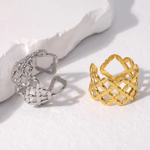 Wholesale PVD Coated Real Gold Plated Geometric Stainless Steel Retro Waterproof Non Tarnish Open Ring